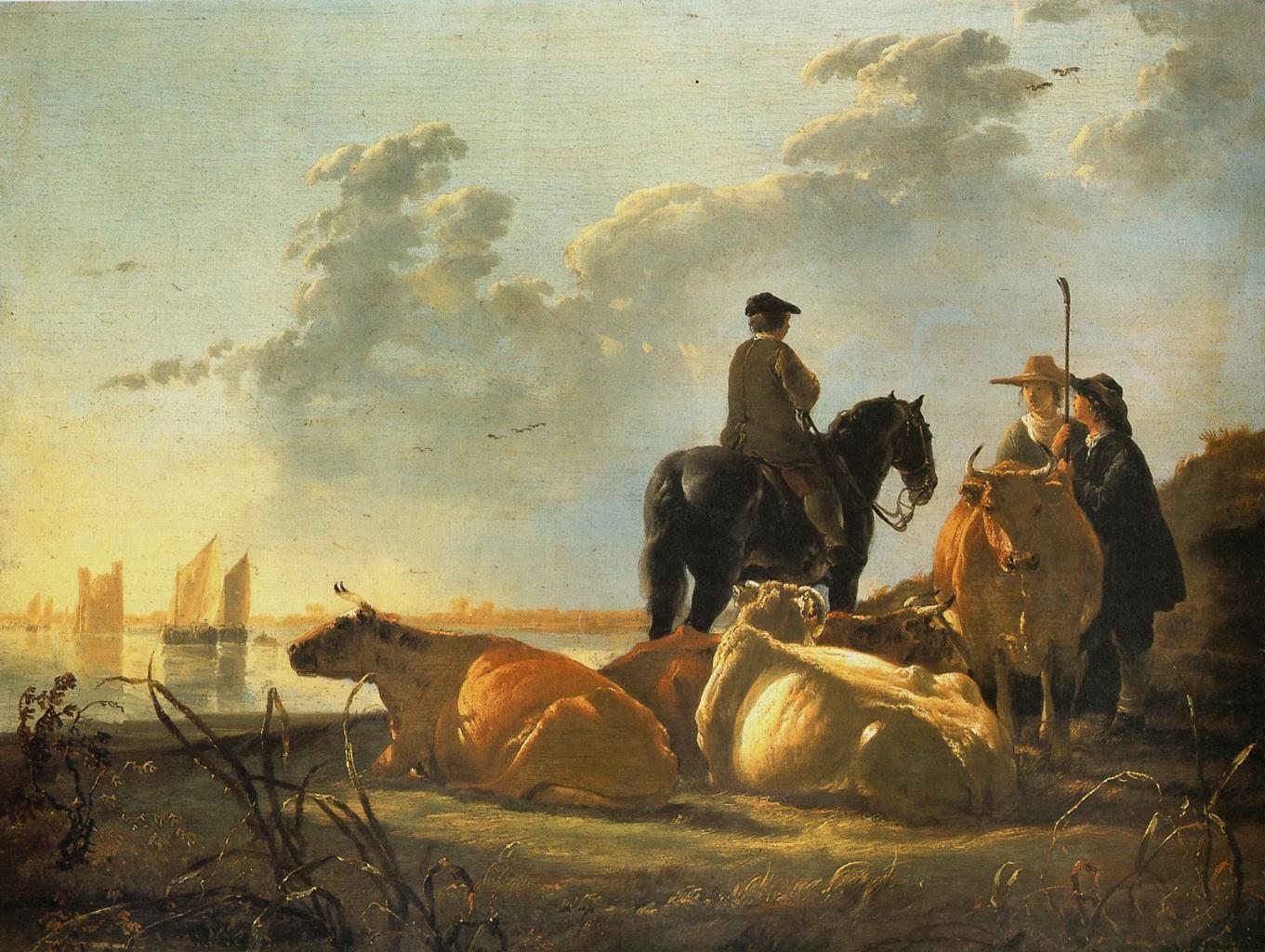 Пейзаж со стадом, всадником и крестьянами